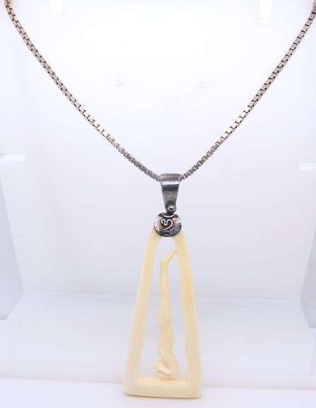 Italian Sterling Silver Bone Yoga Pendant With Box Chain