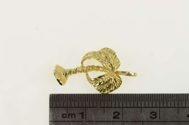 14K Yellow Gold Diamond Cut Palm Tree Tropical Motif Charm/Pendant