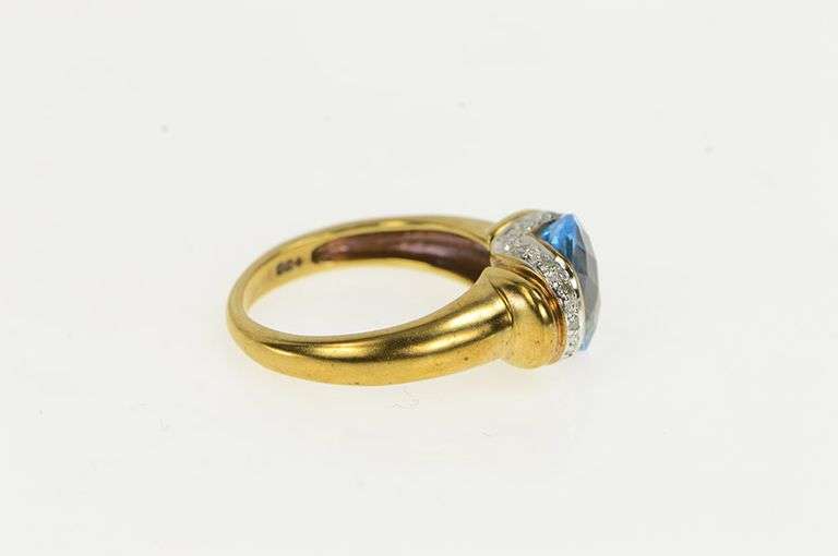 10K Yellow Gold Blue Topaz Diamond Split Design Statement Ring