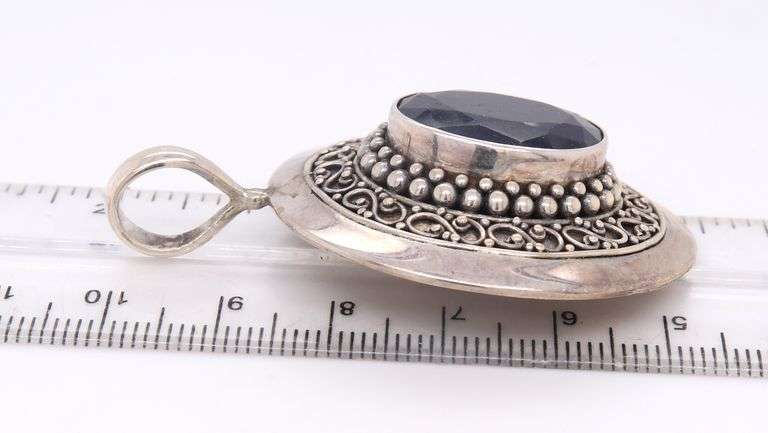 Art Deco 925 Sterling Silver Sapphire Pendant