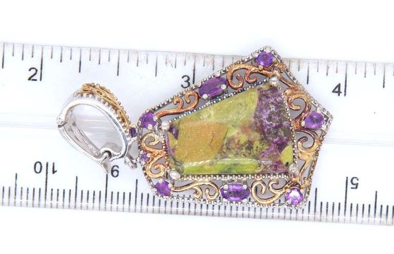 925 Sterling Silver Jasper and Amethyst Pendant