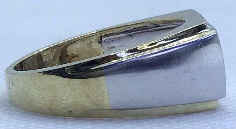 STUNNING 10K TWO TONE YELLOW AND WHITE GOLD DIAMOND MEN’S RING