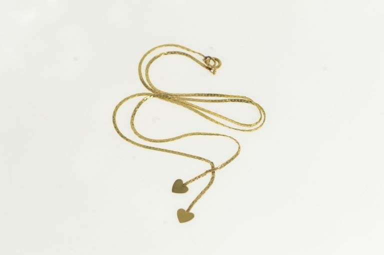 14K Yellow Gold Heart Fringe Tassel Lavelier Retro Chain Necklace