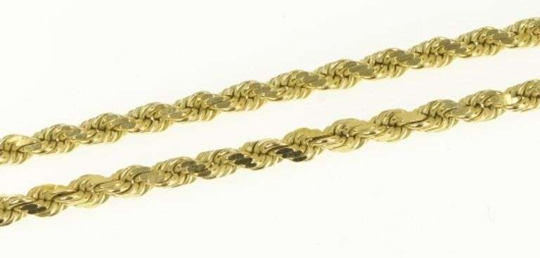 14K Yellow Gold 2.5mm Thick Rope Woven Link Vintage Chain Necklace