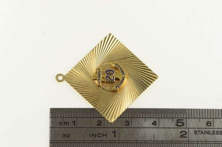 14K Yellow Gold 1960's Enamel US Navy 20 Years Service Charm/Pendant