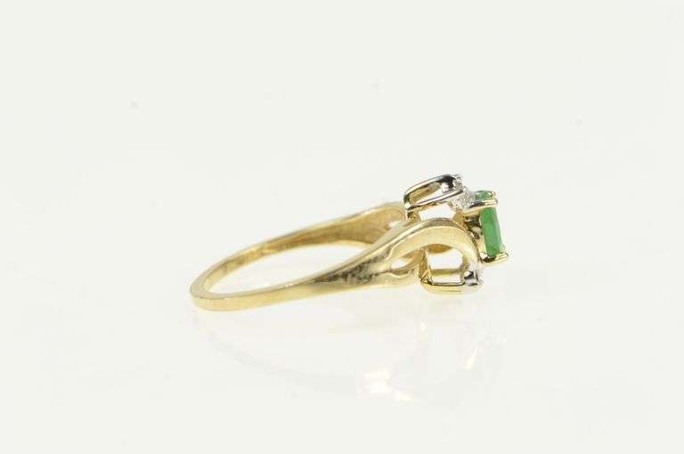 10K Yellow Gold Oval Emerald Diamond Accent Statement Ring