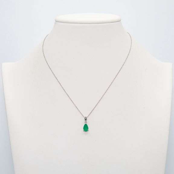 Solid Silver Lab Created Russian Emerald Pendant