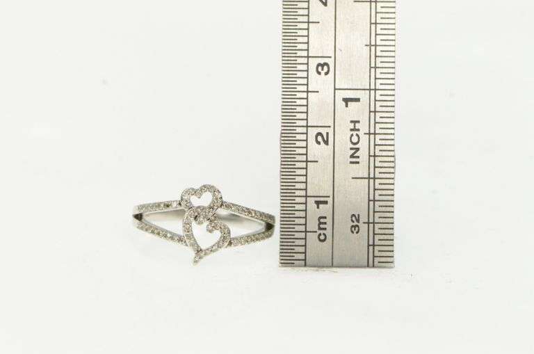 14K White Gold Diamond Encrusted Heart Love Promise Ring