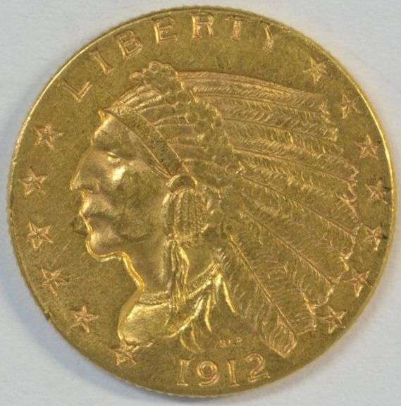 Uncleaned and original 1912 US $2.50 Indian Gold Piece