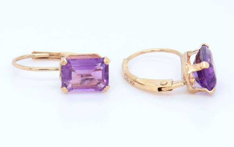 10KT Yellow Gold Amethyst Earrings