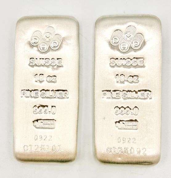 SET OF 2x PAMP SUISSE 10 OZ FINE .999 SILVER BARS- 20oz Total!