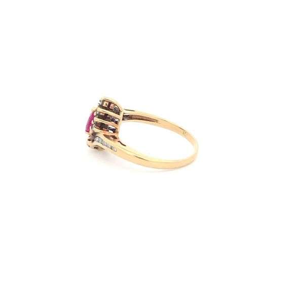 10K Yellow Gold Marquise Ruby Diamond Halo Bypass Vintage Ring