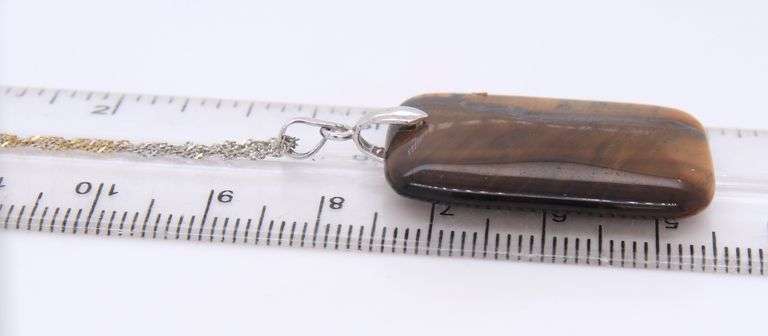 Vintage 925 Sterling Silver Tiger Eye Pendant on Italian Rope Chain