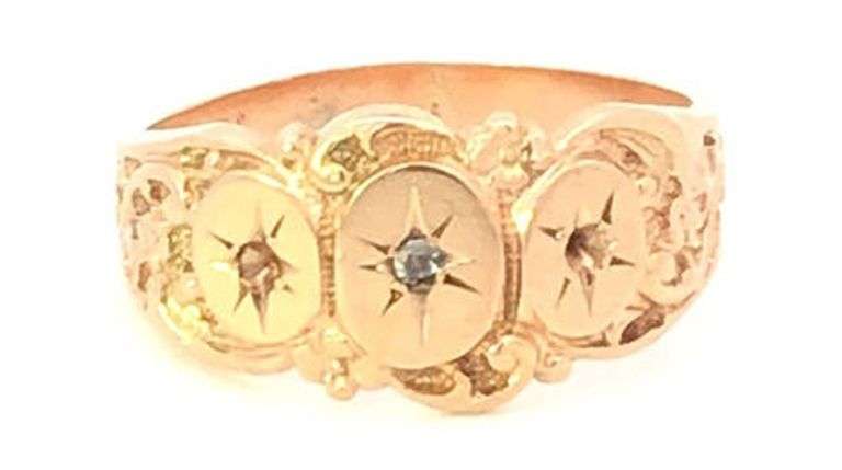 10K Yellow Gold Victorian Oval Ornate Scroll CZ Statement Ring