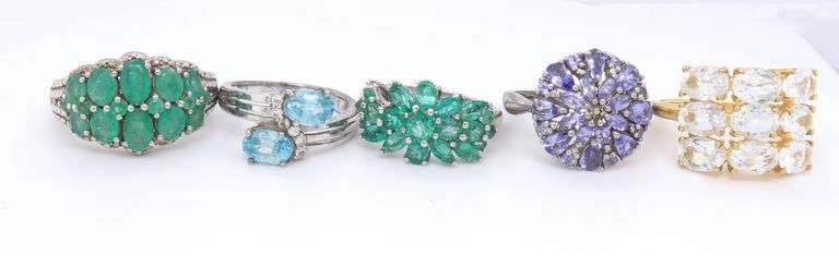 Group Lot of 5 Vintage 925 Sterling Silver Gemstone Rings