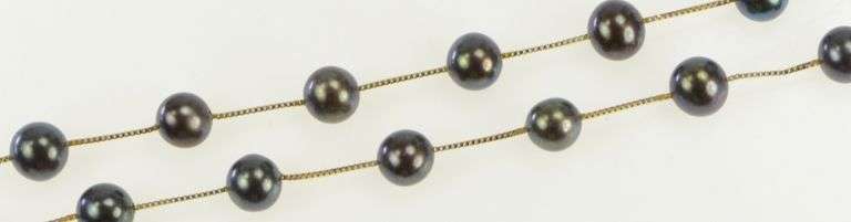 14K Yellow Gold 6.3mm Tahitian Pearl Square Link Box Chain Necklace