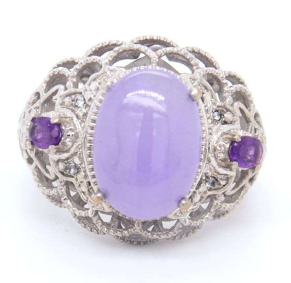 925 Sterling Silver Lavender Jade Ring