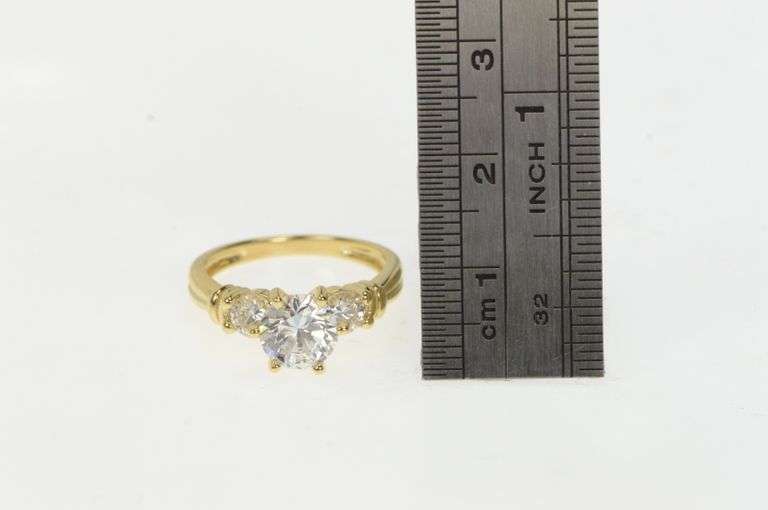 14K Yellow Gold Three Across Classic Travel Engagement CZ Ring