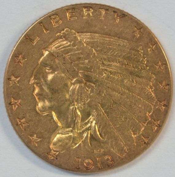 Uncleaned and original BU 1913 US $2.50 Indian Gold Piece