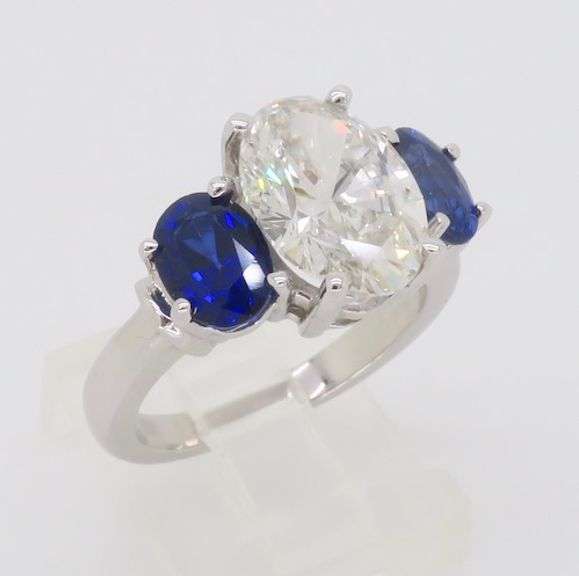 Certified 3.00ct Oval Diamond Engagement Ring with Blue Sapphires