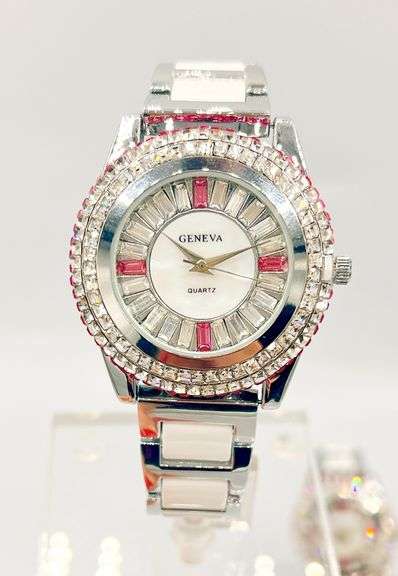 GROUP LOT OF 2x MATCHING CERAMIC & GEMSTONE WATCHES