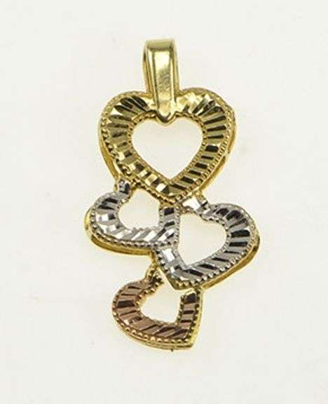 10K Yellow Gold Tri Tone Diamond Cut Heart Love Symbol Pendant