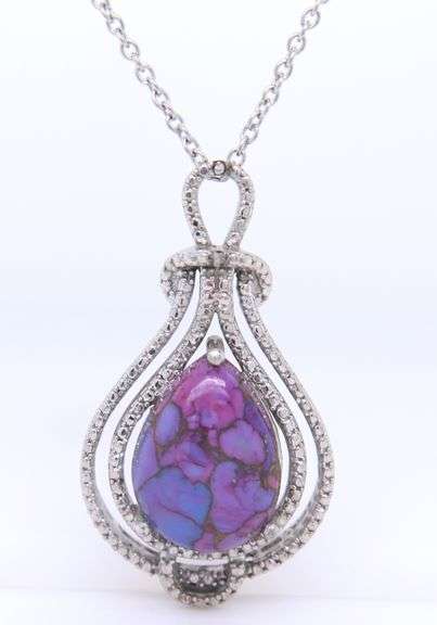 925 Sterling Silver Mojave Purple Turquoise Pendant on Chain Necklace