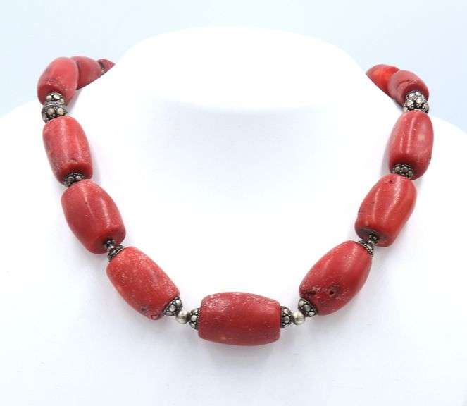 925 Sterling Silver Coral Beads Necklace