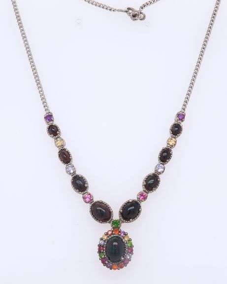 925 Sterling Silver Black Onyx  and Multi Color Stone Necklace