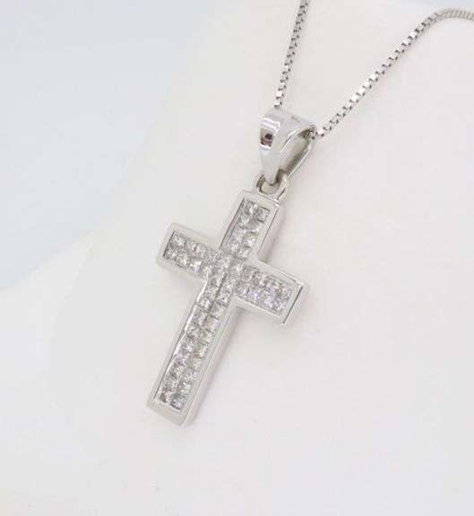 Diamond Cross Necklace made with Princess Cut Diamonds