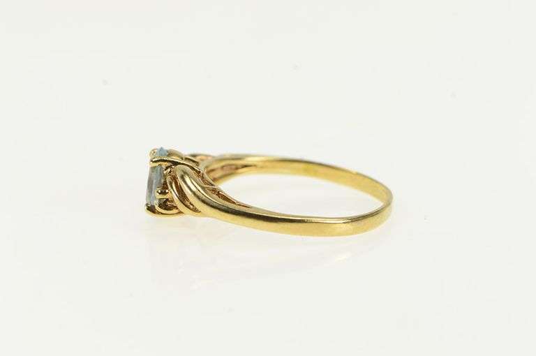 10K Yellow Gold Oval Blue Topaz Diamond Accent Bypass Ring