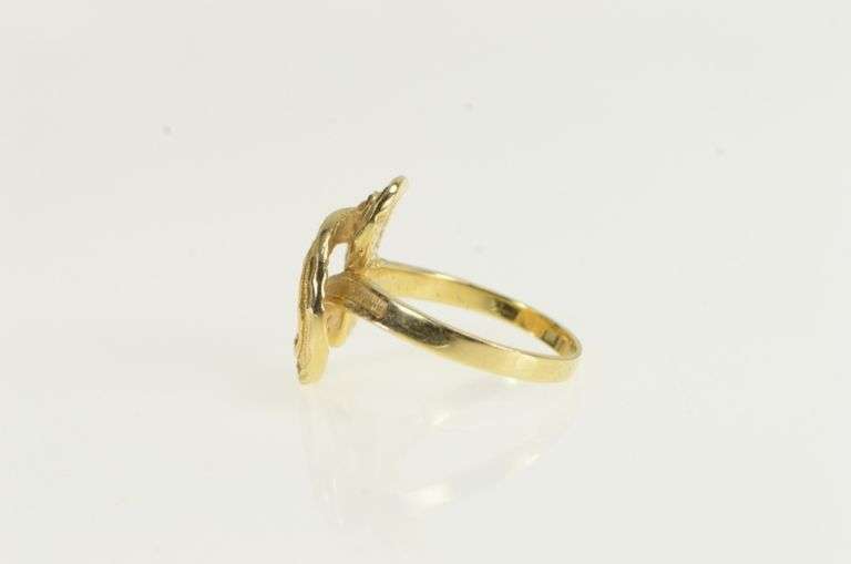 14K Yellow Gold Diamond Cut Grooved Swirl Spiral Freeform Ring