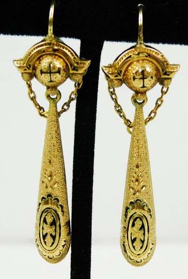 Exquisite Victorian 14K Gold Long Drop Earrings