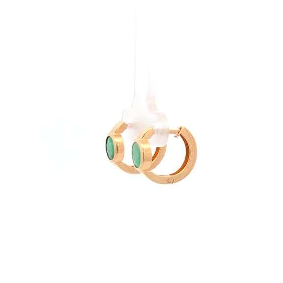 14K Yellow Gold 1.30 Ctw Round Emerald Vintage Classic Hoop Earrings