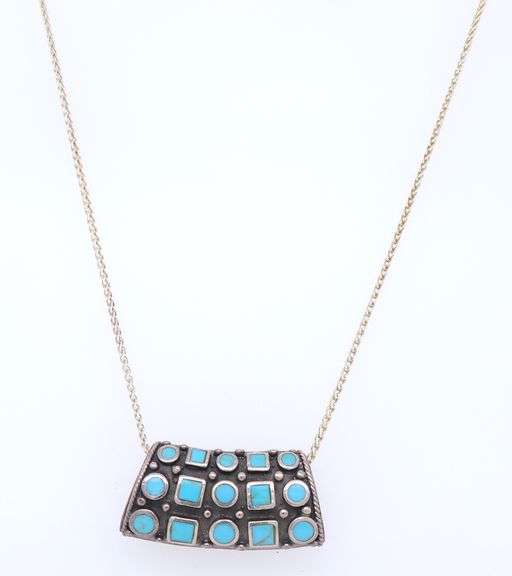 Vintage Italian Sterling Silver Turquoise Slidder Pendant on Chain