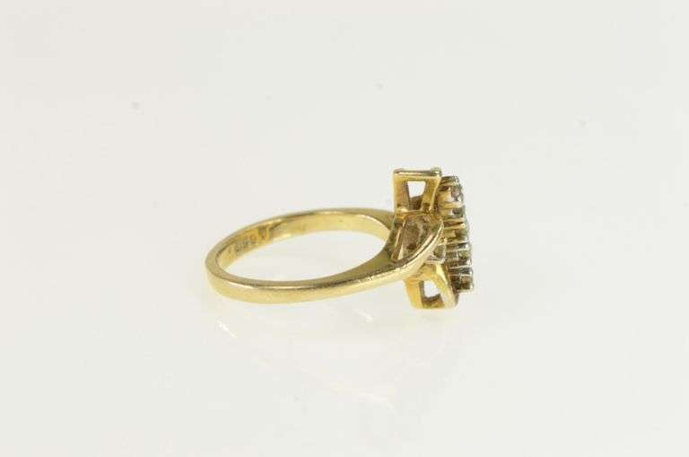 14K Yellow Gold Retro Diamond Wave Vintage Statement Ring