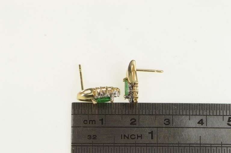 10K Yellow Gold Marquise Emerald Diamond Halo Vintage Stud Earrings