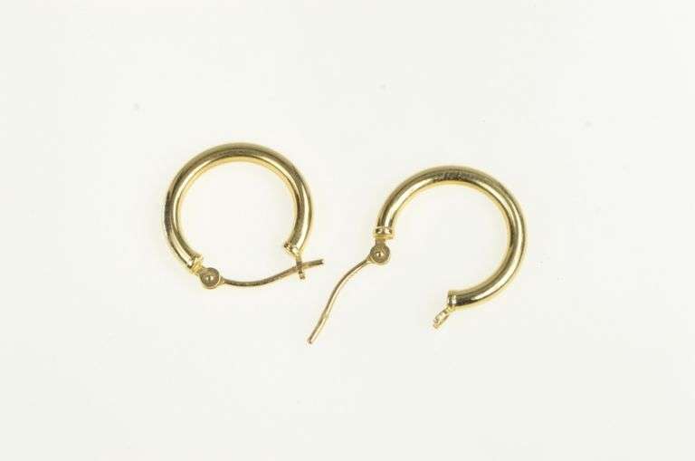 14K Yellow Gold 14.9mm Round Vintage Simple Classic Hoop Earrings