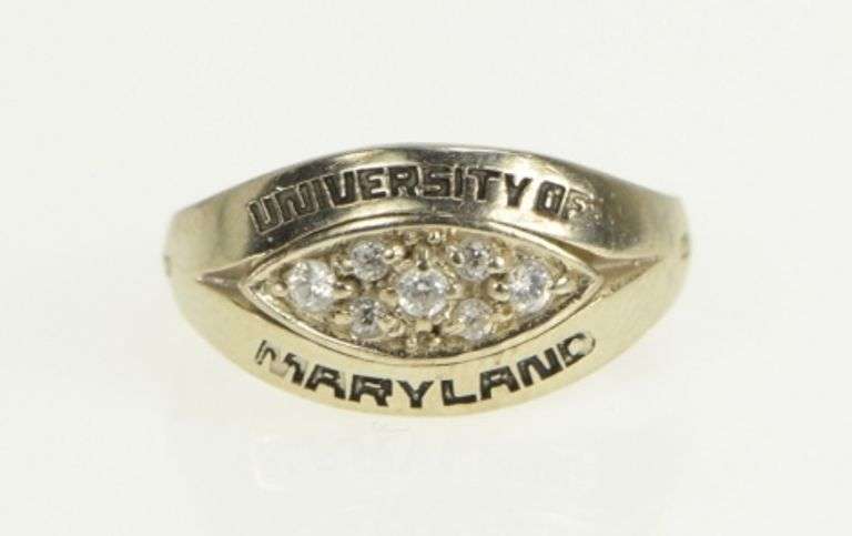 10K White Gold 1986 University of Maryland Ornate Class Ring