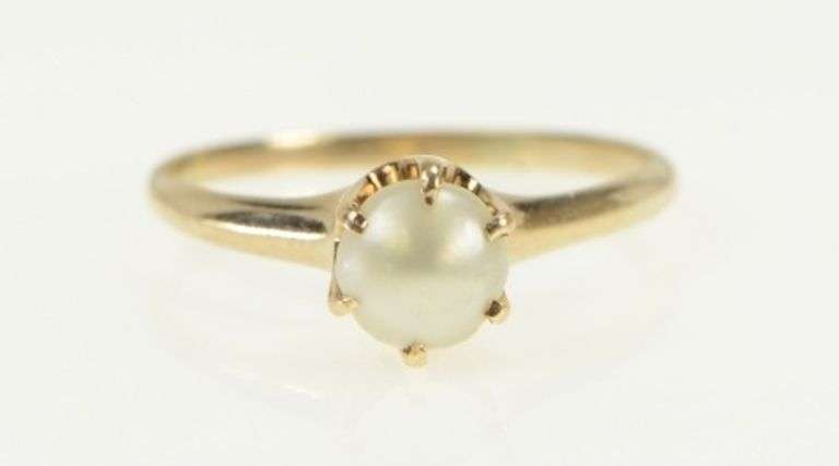 10K Yellow Gold Victorian Ornate Pearl Classic Vintage Ring