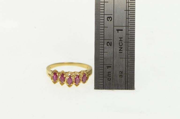 10K Yellow Gold Marquise Five Stone Natural Vintage Statement Ring