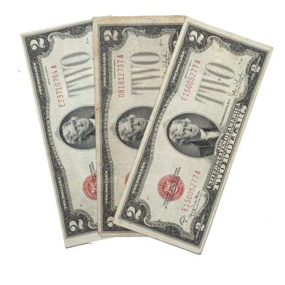 3 1928 G $2 Red Seal US Notes