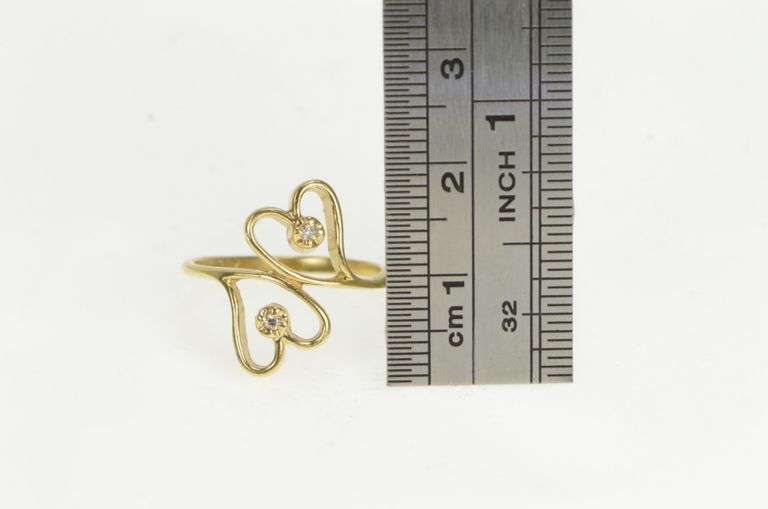 14K Yellow Gold Diamond Inset Retro Heart Love Wrap Bypass Ring