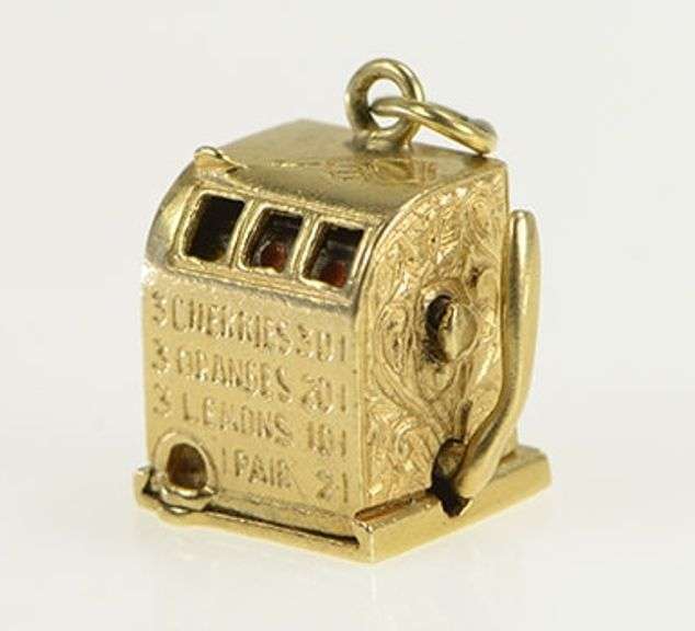 14K Yellow Gold Articulated Slot Machine Gambling Casino Charm/Pendant