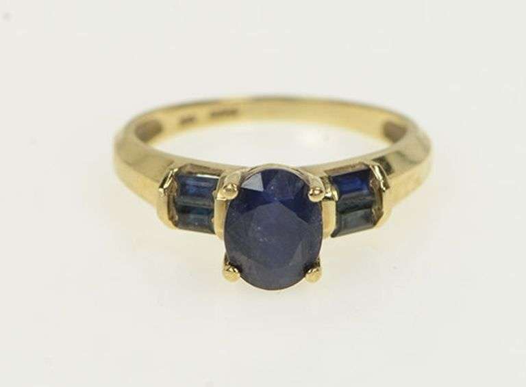 10K Yellow Gold Oval Natural Sapphire Vintage Classic Statement Ring