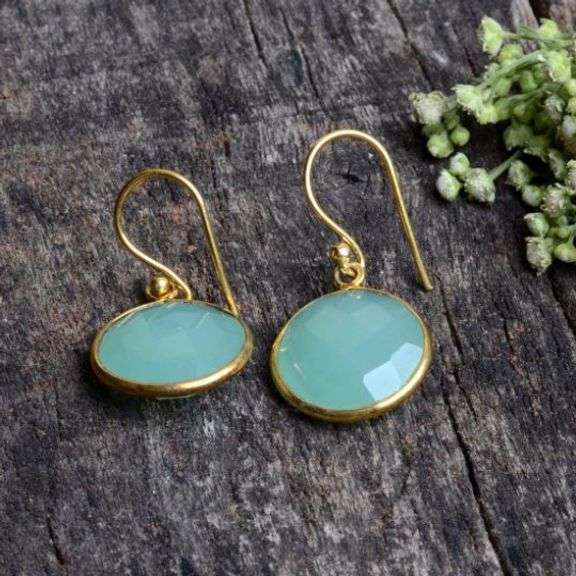 18 Kt Gold Plated Lab Created Jadeite Earrings