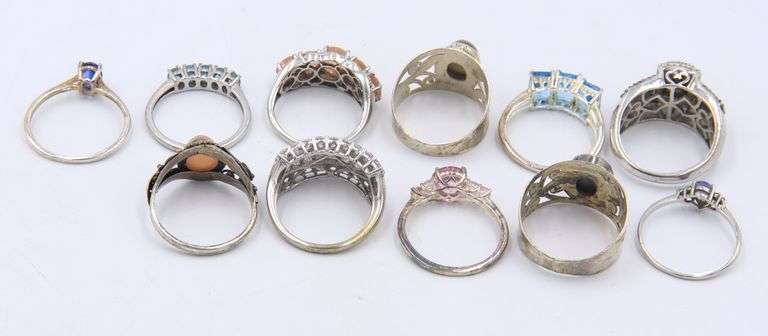 925 Sterling Silver Mixed Gemstone Ring Lot