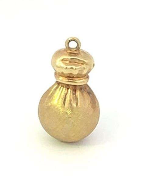 14K Yellow Gold 3D Bag of Cash Money Sack Wealth Fortune Charm/Pendant