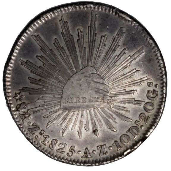 Choice Early 1825 Zacatecas Mexico Cap &Rays 8 Reale