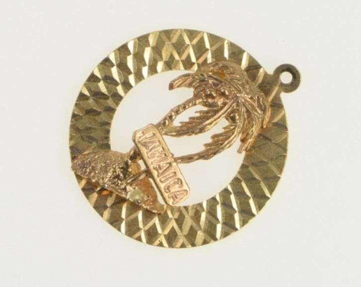 14K Yellow Gold Jamaica Vintage Palm Tree Travel Charm/Pendant